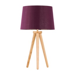 Voyage - Light Oak Table Lamp or Bedside Light with Burgundy Shade