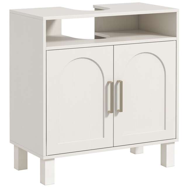 HOMCOM Under Sink Bathroom Cabinet for Basin without Pedestal, Cream White Cream Cream