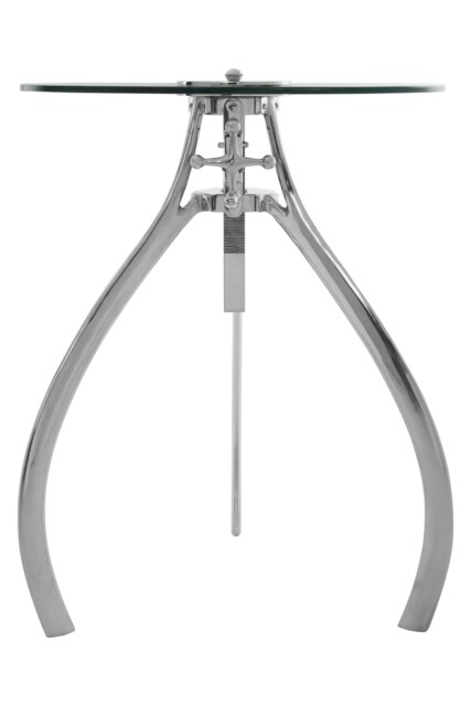 Crank Mechanism Adjustable Table- Nickel Finish Round Table With Tripod Legs-Round Table-Decorative Table Silver