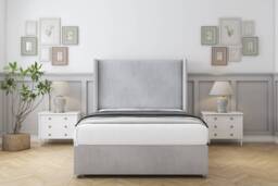 "Sloomy Devonshire Silver Naples Divan Bed With Mattress 2 Drawers Footend With 54"" Wingback Headboard 5' King Silver Silver King 1"
