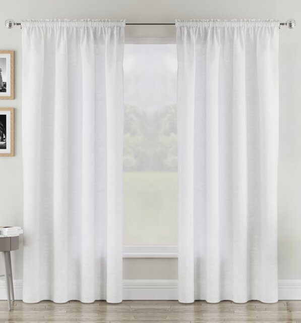 "Rhodes White Linen-Look Sheer Voile Panels – Pair 140 x 122cm (55x48"") White White 2"