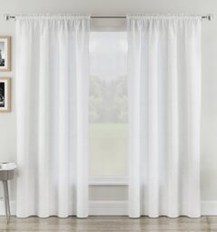 "Rhodes White Linen-Look Sheer Voile Panels – Pair 140 x 122cm (55x48"") White White 2"