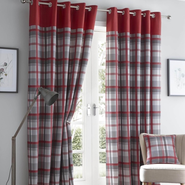Portfolio Home Orleans Tartan Check Red 66 x 54 Inches Fully Lined Eyelet Curtains