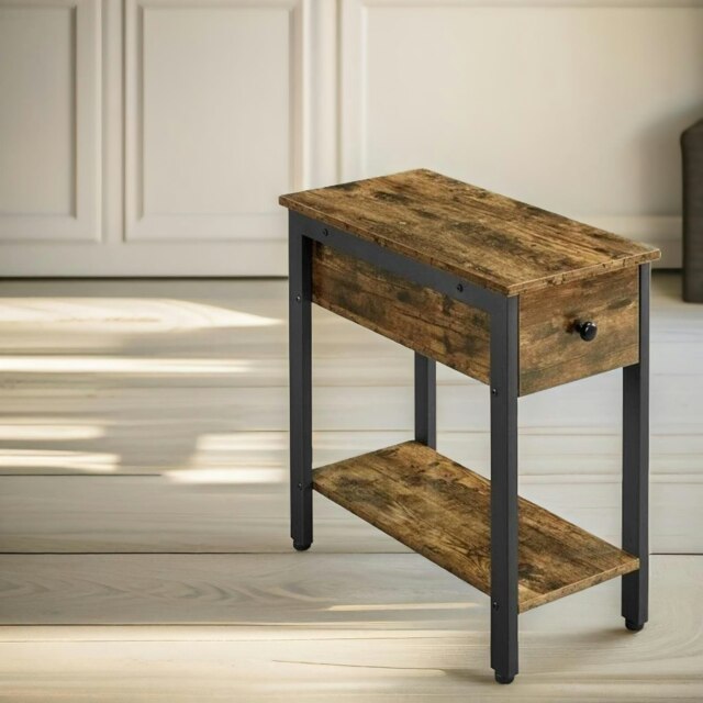 Bedside Table With Drawer & Shelf Rustic Brown Brown