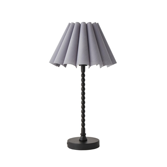 ValueLights Maeve Grey Scallop Pleated Taper Shade Matte Black Bobbin Bobble Table Lamp
