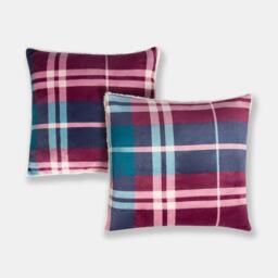 OHS 2 Pack Winsford Check Decorative Square Cushion Covers, Burgundy