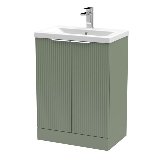 Balterley Fluted Front Floor Standing 2 Door Vanity Basin Unit with Ceramic Basin Green Satin Green