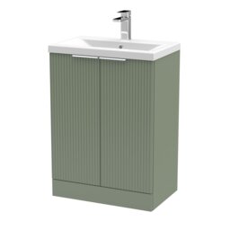 Balterley Fluted Front Floor Standing 2 Door Vanity Basin Unit with Ceramic Basin Green Satin Green