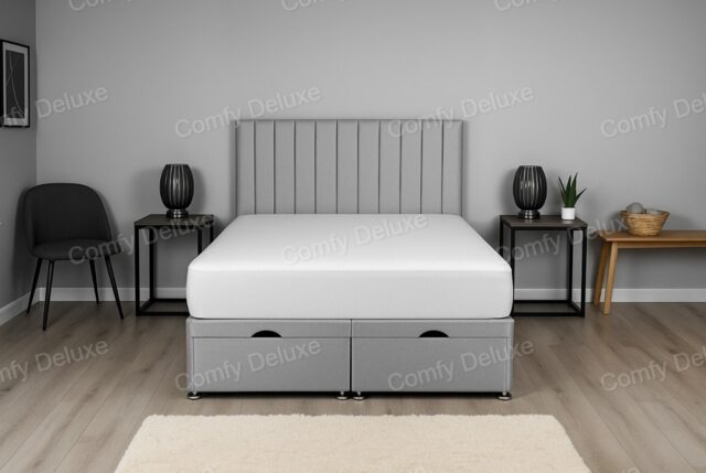 Lift Up Ottoman Apollo Silver Plush 2ft6 Small Single Bed Set Headboard with Mattress