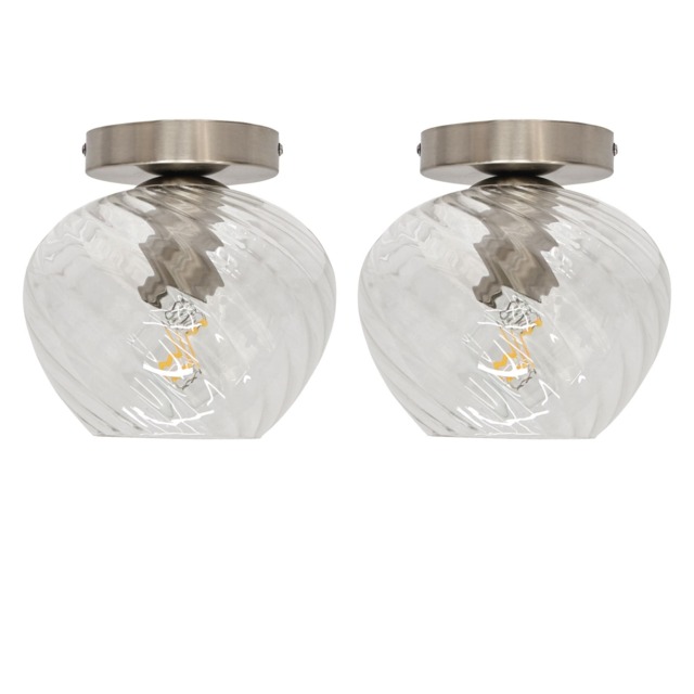 Set of 2 Bradson - Clear Swirl Glass Satin Nickel Ceiling Lights