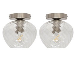 Set of 2 Bradson - Clear Swirl Glass Satin Nickel Ceiling Lights