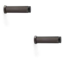 2 PACK - Rubber Tip Reeded Wall Mounted Doorstop - Dark Bronze 75mm Cylinder Lined Door