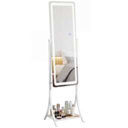 HOMCOM LED Lighted Full Length Mirror, Floor Standing Mirror with Storage Shelf