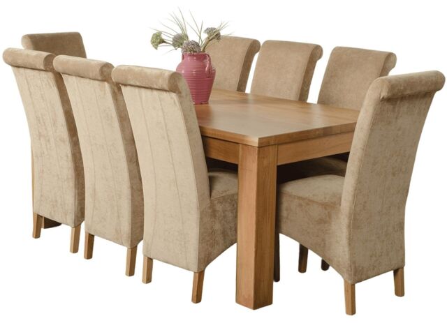 Dakota 182 x 92cm Oak Large Dining Table and 8 Montana Fabric Chairs Brown Beige