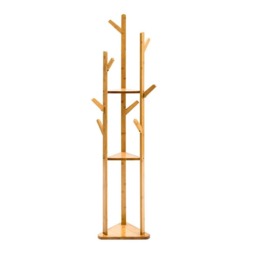 Living and Home Wooden Coat Rack Stand with 3 Shelves- Natural