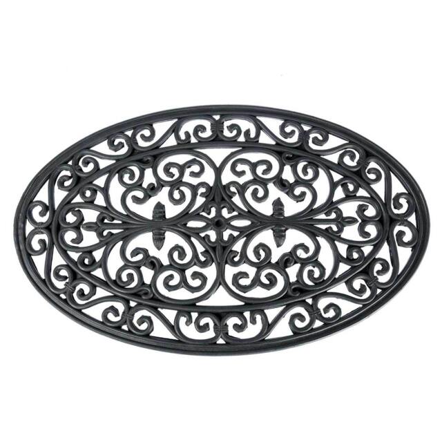 Homescapes Black Wrought Iron Effect Parisian Oval Rubber Doormat