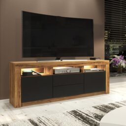 TV Unit TV Stand Cabinet Sideboard Oak Black Matt Doors Free LED 160cm