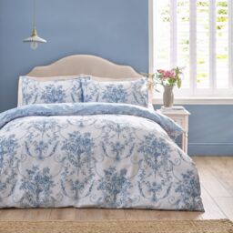 Catherine Lansfield Antoinette Damask Reversible Duvet Cover Set Blue Super King