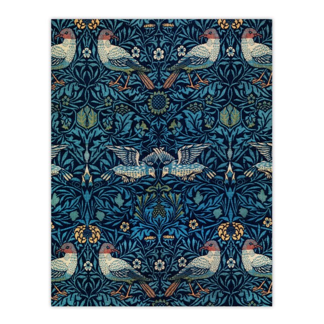 "Birds and Flowers Blue Pattern Vintage Wall Art Print W. Morris 24x32"""