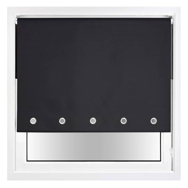 FURNISHED Blackout Roller Blind with Round Eyelets & Metal Fittings Black Black (W) 130cm x (L) 210cm