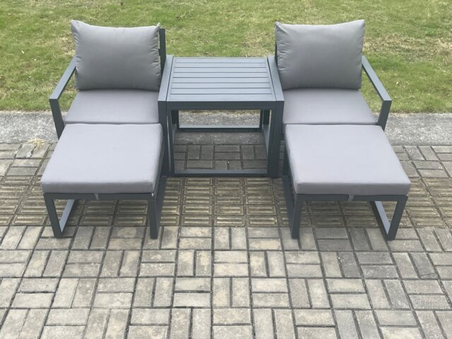 Fimous Aluminium 5 Pieces Garden Furniture Sofa Set Chair And Footstool with Table Including Cushions Dark Grey