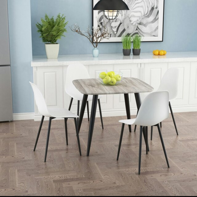 Aspen Grey Oak Effect 80cm Square Dining Table with 4 Moulded Curve Design Chairs - Compact Kitchen and Dining Set Grey Grey Oak Effect One Size 1