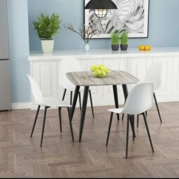 Aspen Grey Oak Effect 80cm Square Dining Table with 4 Moulded Curve Design Chairs - Compact Kitchen and Dining Set Grey Grey Oak Effect One Size 1