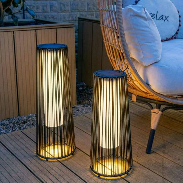 ValueLights Small Black Rattan Solar Floor Lamp Black