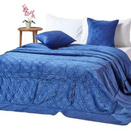 Homescapes Navy Blue Paragon Diamond Geometric Velvet Bedspread - 250 x 260 cm