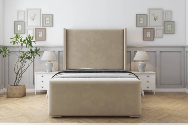 "Sloomy Devonshire Almond Coniston Bed Frame With 50"" Upholstered Wingback Headboard 4' Small Double"