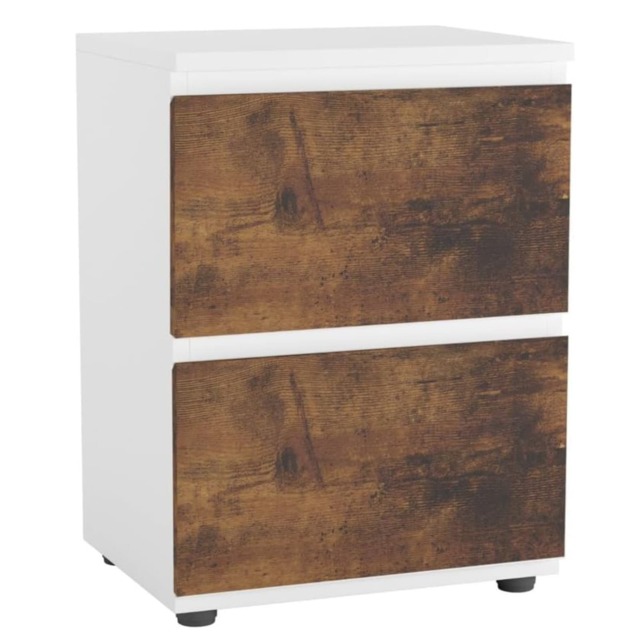URBNLIVING 2 Drawer Bedside Cabinet Handle Free Nightstand Multi White Carcass + Rustic Brown Drawers 1
