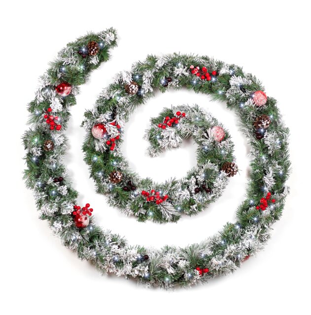 Best Artificial Christmas 12ft Frosted Red Garland with 100 Bright White battery lights