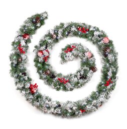 Best Artificial Christmas 12ft Frosted Red Garland with 100 Bright White battery lights