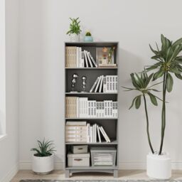Wide Shelf Tier Wooden Bookcase Shelving Modern Open Display Storage Cabinet Multi Grey 5 Tier 1