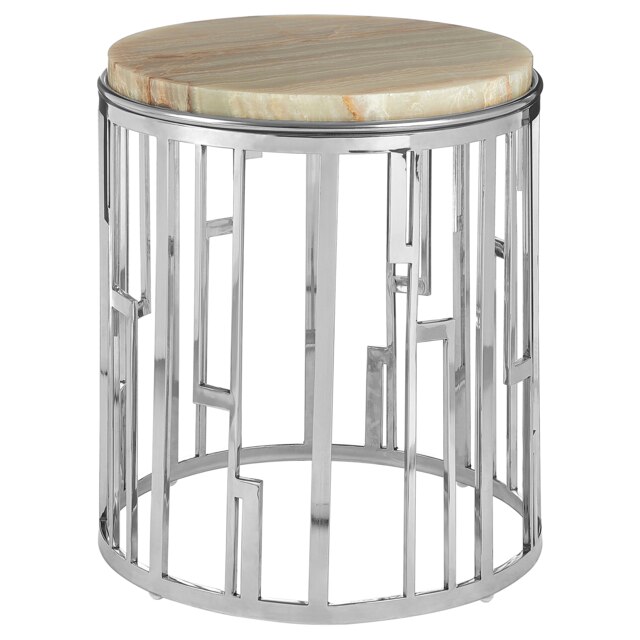 Stainless Steel Base Onyx Stone Side Table, Natural Onyx Top Small Bedside Table, Rustic Side Table Cream