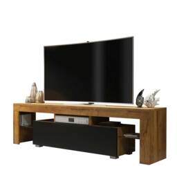 TV Unit TV Stand Oak Black Media Console Storage Cabinet Glass Shelves Sideboard 160cm
