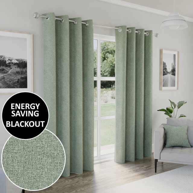 Enhanced Living Austin Blackout, Thermal Green Curtains with Eyelet Header (PAIR) - 66x90 inch (168x229cm)