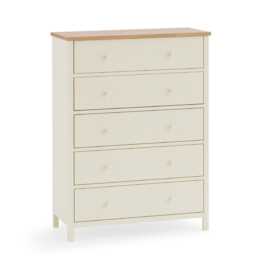 Premium Ridgeway 5 Drawer Wide Chest - Ivory & Oak