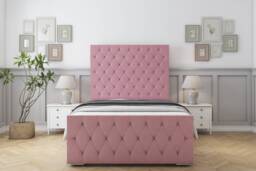 "Sloomy Watson Pink Plush Bed Frame With Mattress With 50"" Upholstered Headboard 5' King"