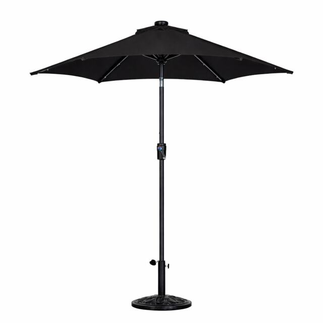 JSH 2.7m Straight Tilting Garden Parasol - Black Outdoor Round Patio Sunshade with UV 30+ Protection & Crank Handle Umbrella