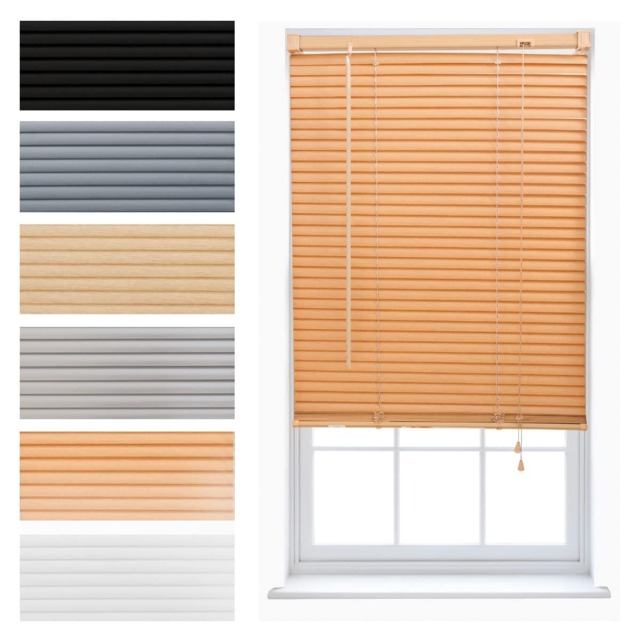 FURNISHED Modern PVC Venetian Blinds Durable Window Blinds for Homes and Offices Brown Teak (W) 195cm x (L) 150cm