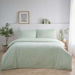 Pencil Stripe Geometric Soft Easy Care Bed Linen Bedding Duvet Cover Set With Pillow Cases Green Sage King
