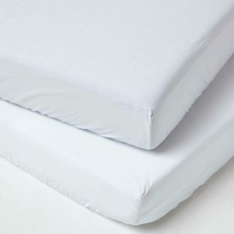 Homescapes White Cotton Cot Bed Fitted Sheets 200 Thread Count, 2 Pack White One Size