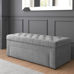 180cm Duke Ottoman Storage Box -Upholstered Blanket Box - Grey Plush Velvet Multifunctional Storage Box
