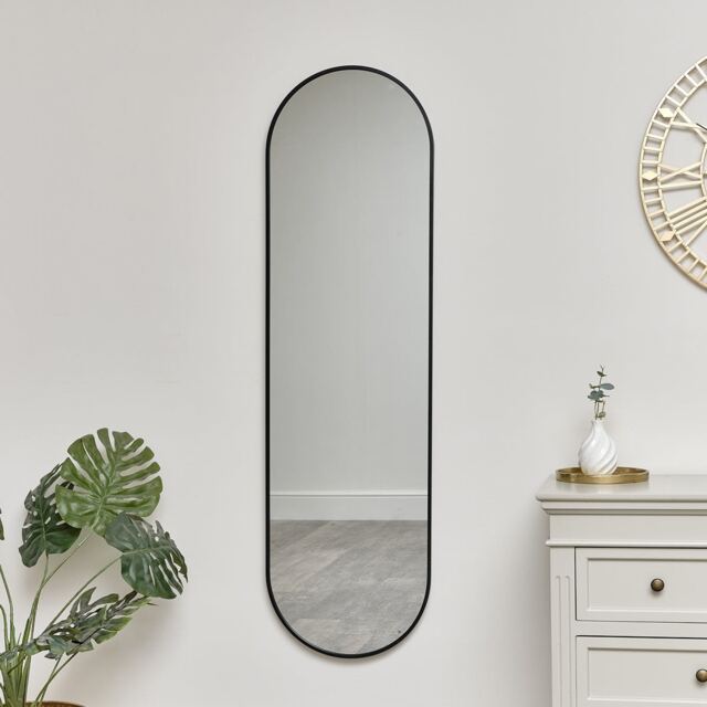Black Oval Framed Wall Mirror 140cm X 40cm