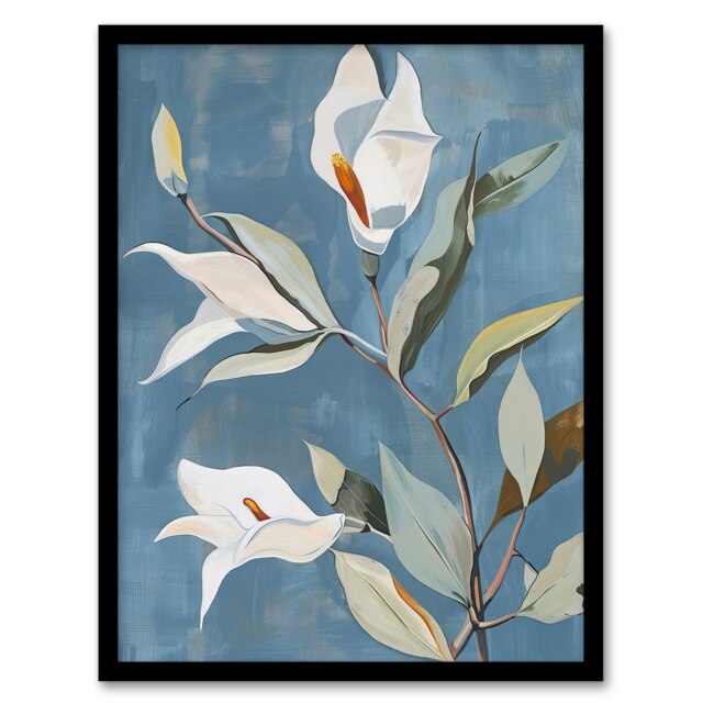 Elegant Peace Lily Flower Blooming Soft Black Framed Wall Art Print A4
