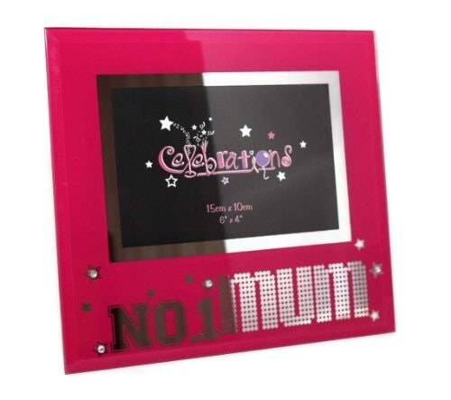 "No.1 Mum Pink Glass Photo Picture Frame Birthday Mothers Day Christmas 4"" x 6"""