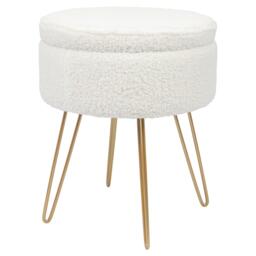 Harbour Housewares Boucle Storage Footstool - Round Modern Dressing Table Footstool Vanity Seat Chairs - 46 x 37cm Gold Legs Gold Cream/Gold Pack of 1 1