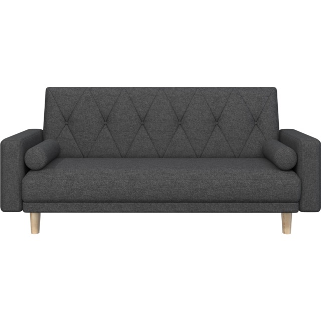 Yaheetech Fabric Convertible Sofa Bed with 2 Bolster Pillows-Black
