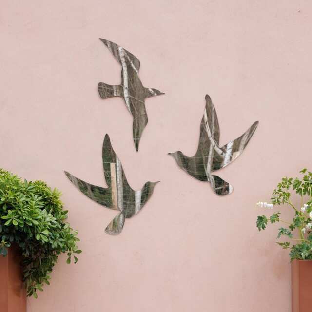 Wall Mounted Bird Silhouette Acrylic Frameless Mirror Decorative Wall Art Set of 3